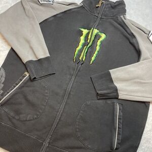 One Industries Monster Energy Hoodie Sweatshirt Size XL Black Gray Full Zip Moto